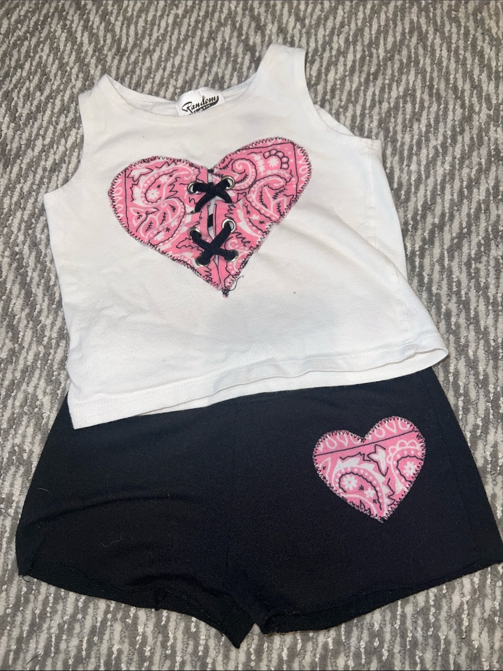 White Tank Top with Pink Bandana Heart Accent